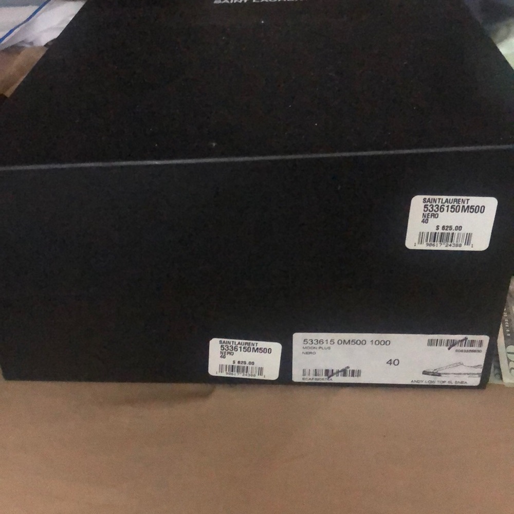 Saint Laurent Nero Black Leather Sneakers Sz 40 - Picture 5 of 7